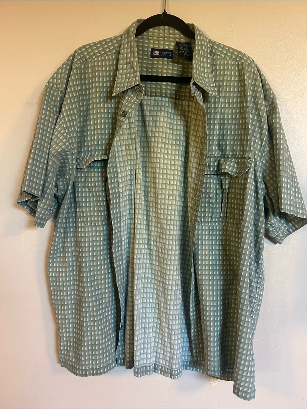 Faded Glory Green Check Short Sleeve Button-Up Shirt – XXL